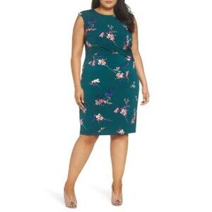 Eliza J Womens Green Floral Cap Sleeve Knit Sheath Dress Plus Sz 24W New